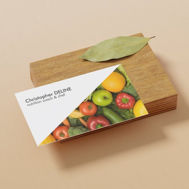 Modern White Colourful Vegetable Nutritionist Chef Business Card (Creator Uploaded)