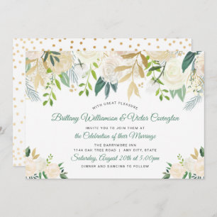Modern White Cream Floral Greenery Wedding Invitation