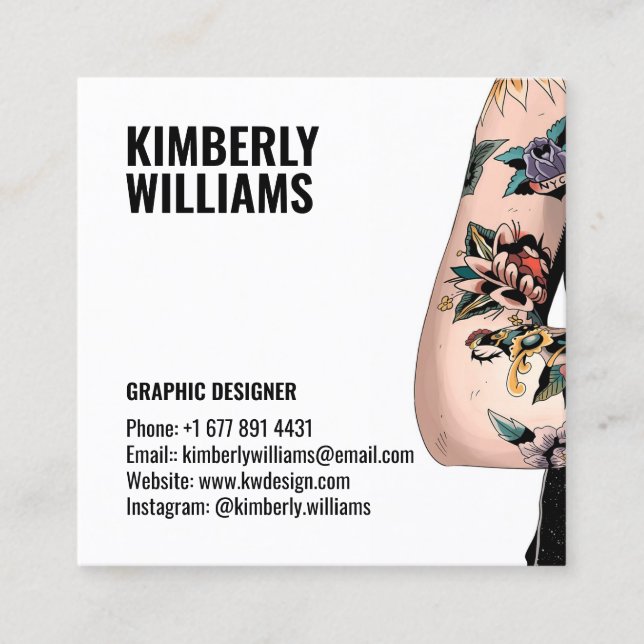 Modern white custom image graphic designer cool square business card (Front)