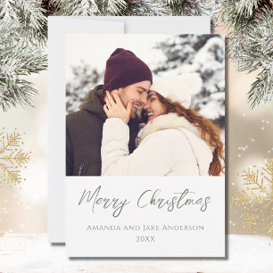 Modern White Custom Merry Christmas Photo Holiday Card