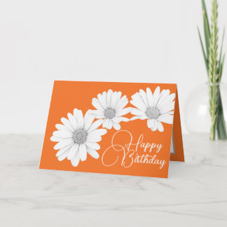 Modern White Daisies Botanical Colorful Birthday Card