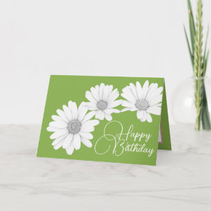 Modern White Daisies Botanical Colourful Birthday Card