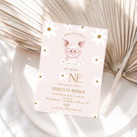 Modern White Daisy Little Piggy 1st Birthday