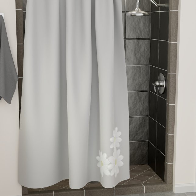Modern White Daisy Motif Grey Shower Curtain (A pretty gray and white daisy shower curtain just for you)