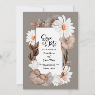 Modern White Daisy Wedding Save the Date