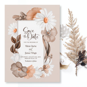 Modern White Daisy Wedding Save the Date
