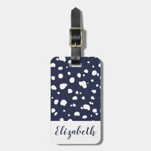 Modern White Dalmatian Spots & Navy Luggage Tag