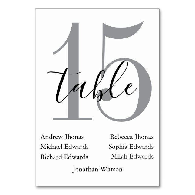 Modern  White Daytime Wedding Table Seating Chart  Table Number (Front)