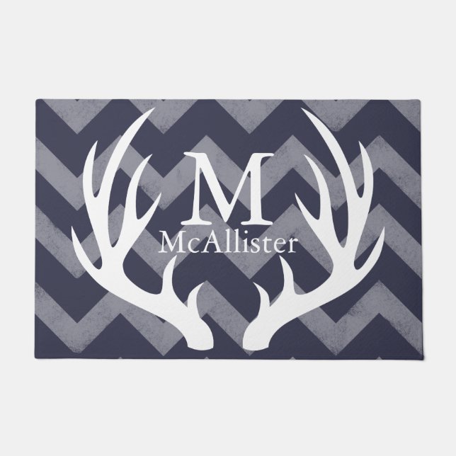 Modern White Deer Antlers Chevrons Personalised Doormat (Front)