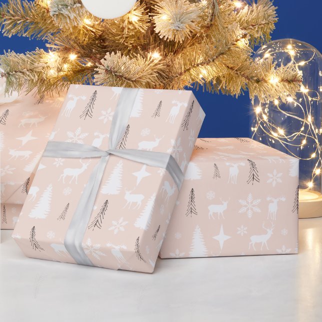 Modern White Deer Forest Pattern Wrapping Paper (Holidays)