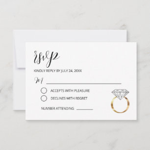 Modern White Diamond Ring Wedding RSVP Card
