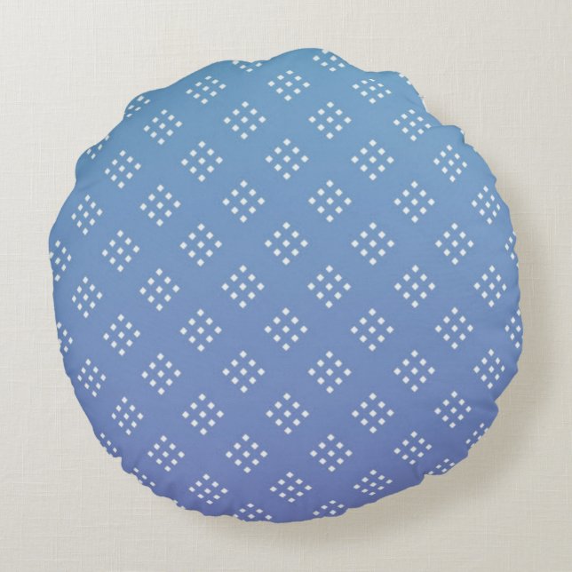 Modern White Diamond Shape on Blue Background Round Cushion (Back)