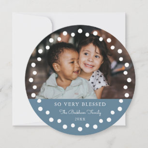 Modern White Dots Frame Photo Ornament Dusty Holiday Card