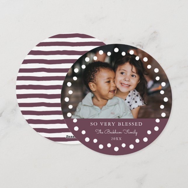 Modern White Dots Frame Photo Ornament Mauve Holiday Card (Front/Back)