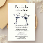 Modern White Double Celebration Joint Birthday Invitation<br><div class="desc">"Simple, modern, and full of meaning — this joint birthday party invitation is designed to help you celebrate a festive party. The pastel white background and sleek toasting cocktail glasses bring a clean, contemporary feel, while the phrase “It's a Double Celebration” adds heart. A stylish mix of vintage and serif...</div>
