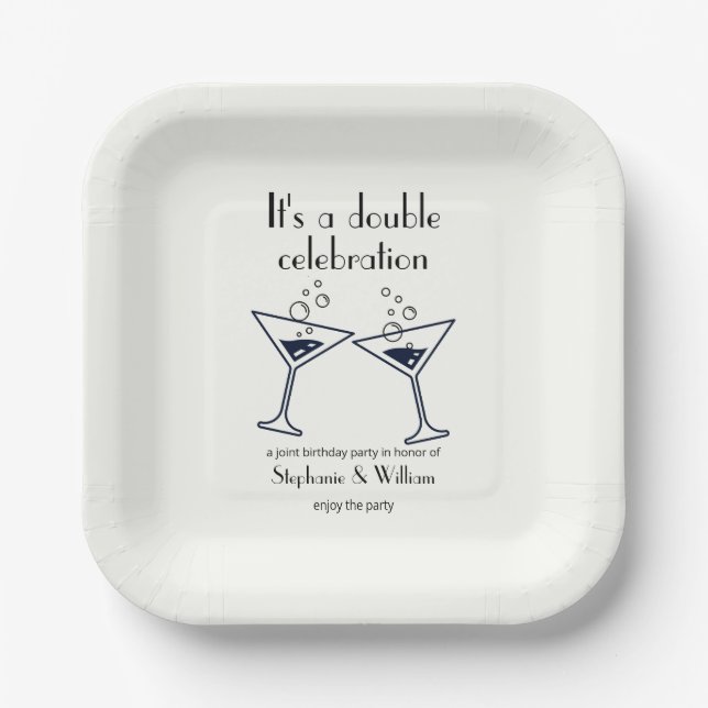 Modern White Double Celebration Joint Birthday Paper Plate (Front)