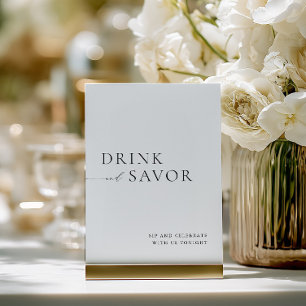 Modern White Drink & Savor Wedding Bar Sign Invitation