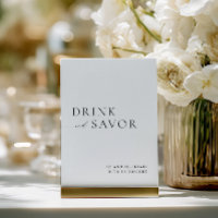Modern White Drink & Savour Wedding Bar Sign