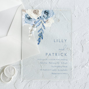 Modern White & Dusty Blue Wedding Acrylic Invitations