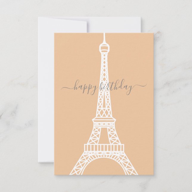 Modern White Eiffel Tower Birthday Card (Front)