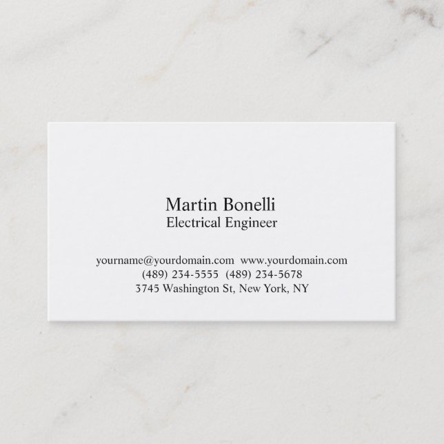 Modern White Electrical Engineer Business Card (Front)