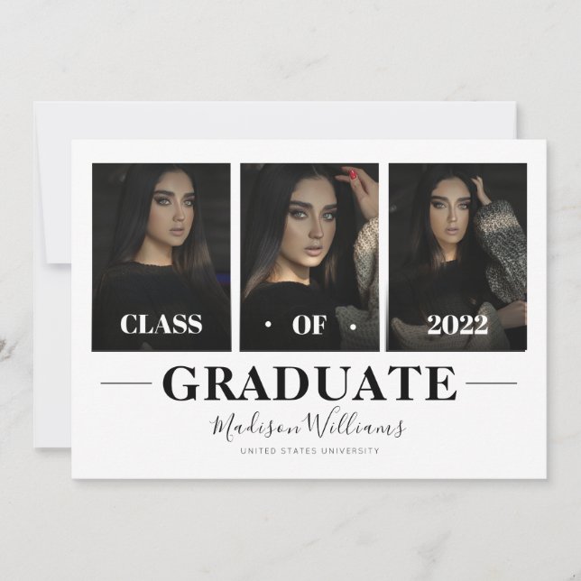 Modern White Elegant Photo Collage Graduation Invitation (Front)