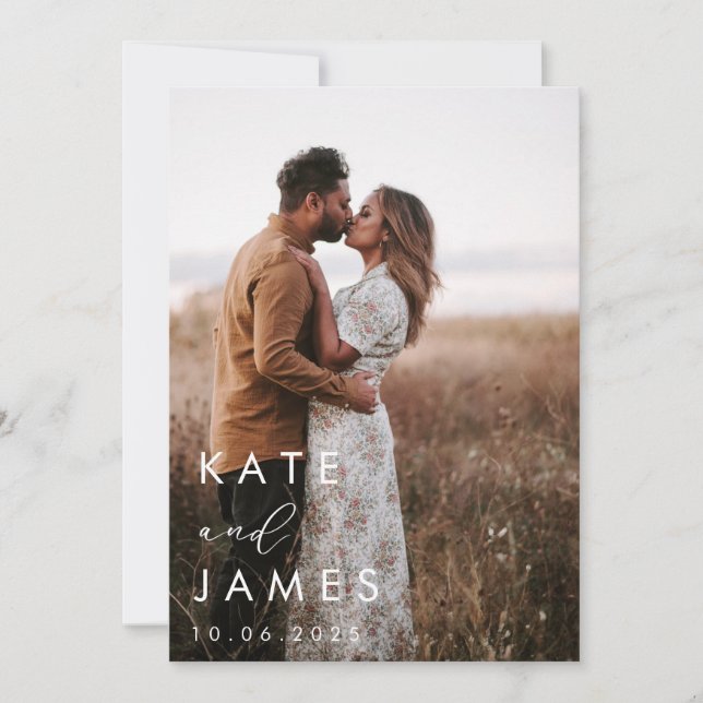 Modern White Elegant Photo Wedding  Save The Date (Front)