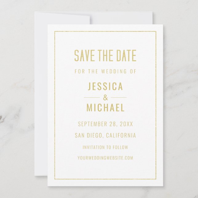 Modern White Elegant Simple Minimalist Wedding Save The Date (Front)
