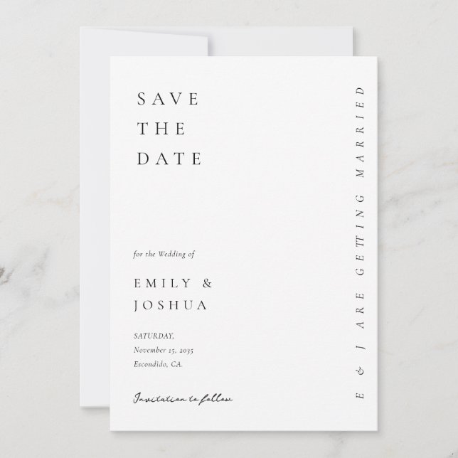 Modern White Elegant Wedding Save The Date (Front)