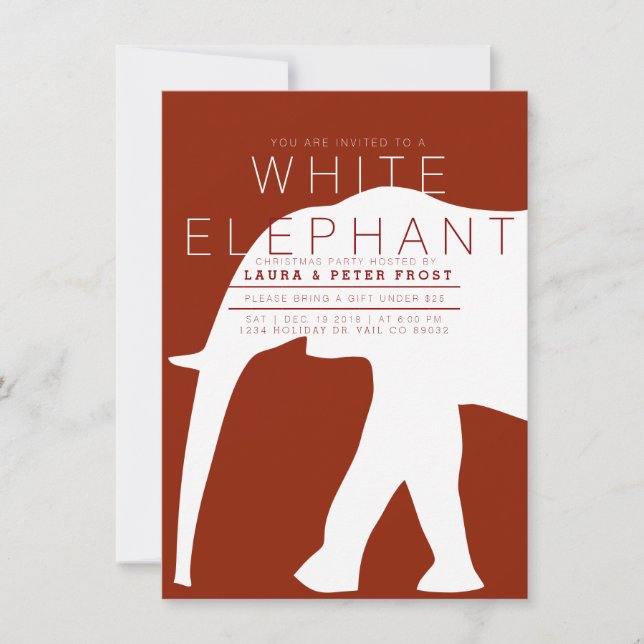 Modern White Elephant Holiday Party Invite (Front)