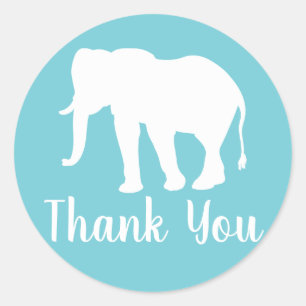 Modern White Elephant Silhouette Thank You Classic Round Sticker