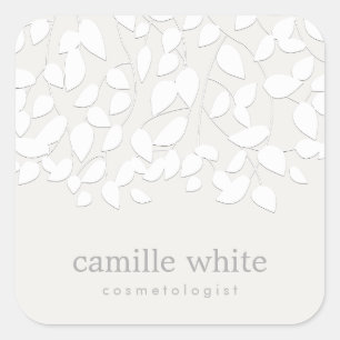 Modern White Embossed Look Leaves Square Sticker