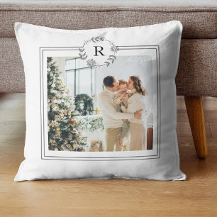 Modern White  Family Photo   Initial Cushion