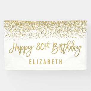 Modern White Faux Gold Glitter 80th Birthday Banner