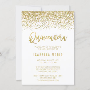 Modern White Faux Gold Glitter Quinceanera Invitation