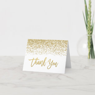 Modern White Faux Gold Glitter Thank You