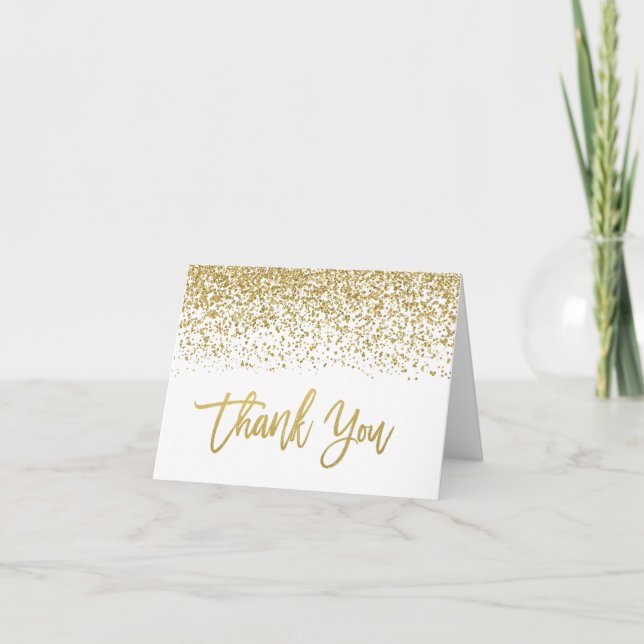 Modern White Faux Gold Glitter Thank You (Front)