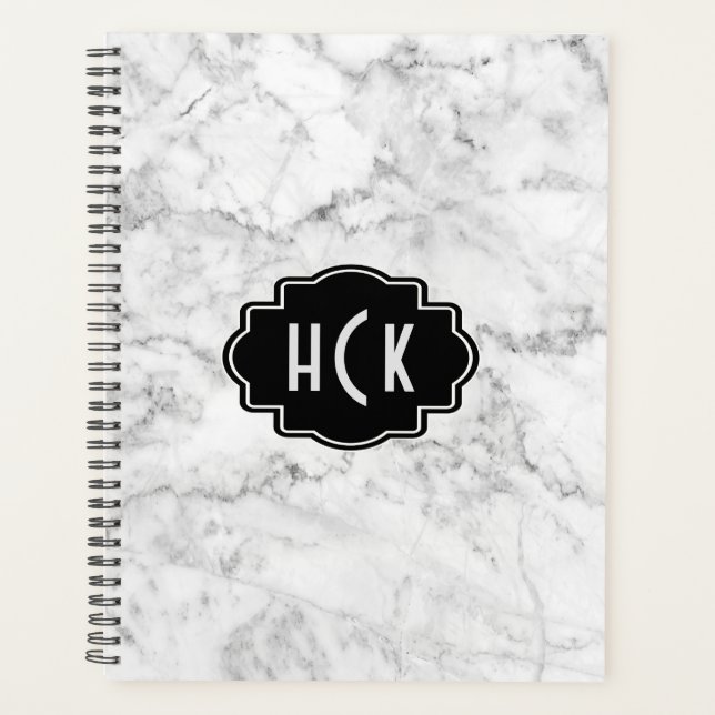 Modern White Faux Marble Planner (Front)
