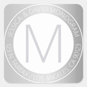 Modern White & Faux Silver Return Address Label