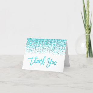 Modern White Faux Teal Glitter Thank You Card
