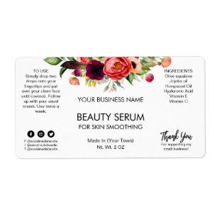 Modern White Floral Face Serum Labels