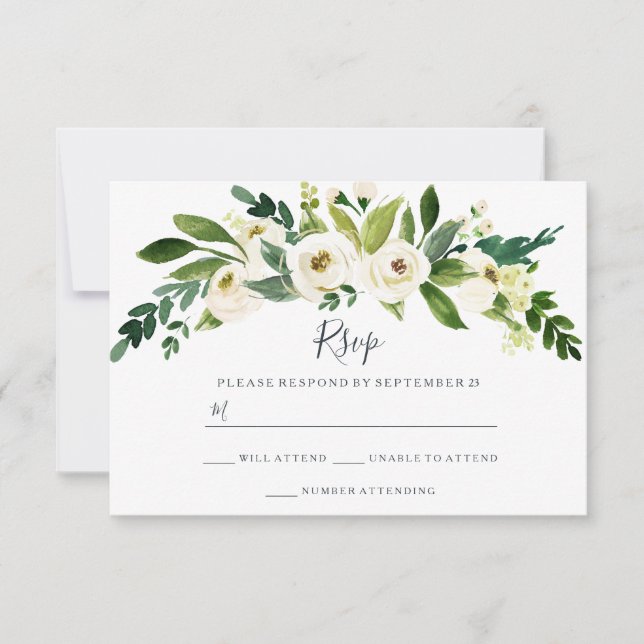 Modern White Floral Garden Wedding RSVP (Front)