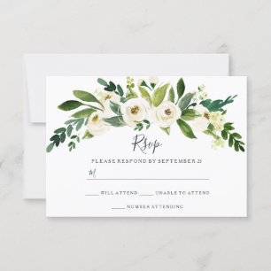 Modern White Floral Garden Wedding RSVP Card
