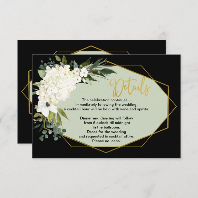 Modern White Floral Gold Wedding Details  Enclosure Card (Front/Back)