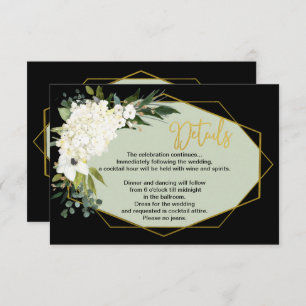 Modern White Floral Gold Wedding Details  Enclosure Card