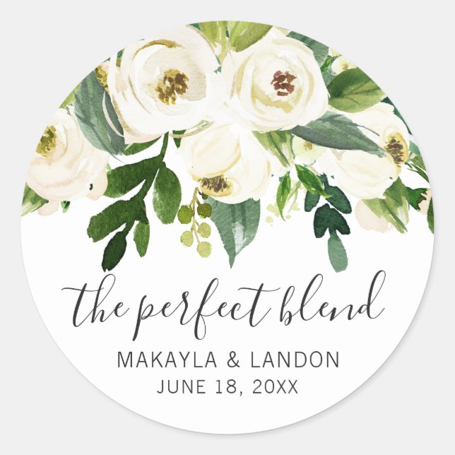 Modern White Floral Greenery Elegant Wedding Classic Round Sticker (Front)