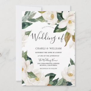 Modern White Floral Leaf Wreath Greenery Wedding Invitation