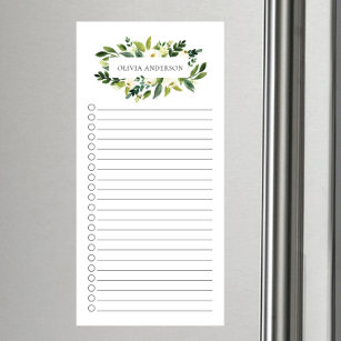 Modern White Floral Personalised Magnetic Notepad