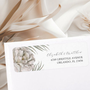 Modern White Floral Return Address Label