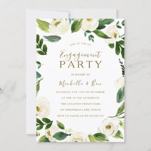 Modern White Floral Wreath Engagement Party Invitation